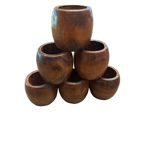 Set Of 6 Vintage Wooden Napkin Rings - Picture 2 of 4